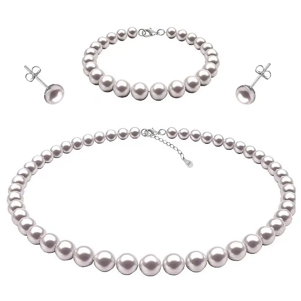 Set Perle - Colier, Bratara si Cercei Tip surub cu Perle Naturale Albe 7-8 mm, Argint 925 KASKADDA