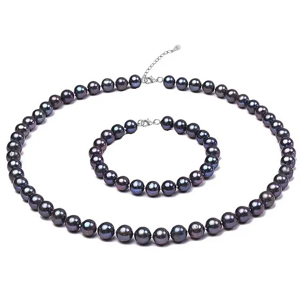 Set Perle - Colier si Bratara cu Perle Naturale Negre 7-8 mm, Argint 925 KASKADDA