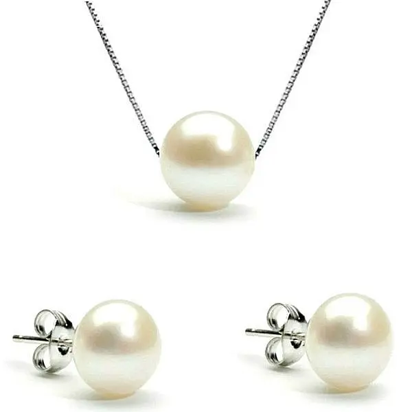 Set Perle - Colier si Cercei din Argint Rodiat cu Perle Albe Premium 10 mm KASKADDA
