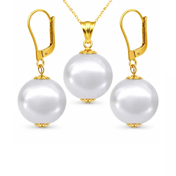 Set Perle Edison AAA Rare - Colier cu Pandantiv E i Cercei cu Aur Galben 14K, Perle Naturale 12,5-13 mm KASKADDA
