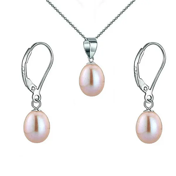 Set Perle Lavanda Lacrima - Colier E i Cercei, Argint Rodiat 925, Perle Naturale 5 8 mm KASKADDA