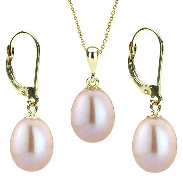 Set Perle Lavanda Lacrima - Colier si Cercei, Aur Galben 14K, Perle Naturale 5 8 mm KASKADDA