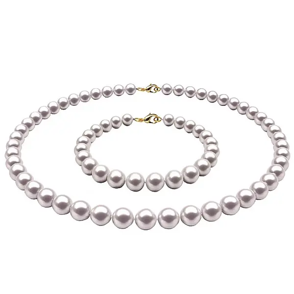 Set Perle Naturale Albe 6-7 mm - Colier si Bratara, Aur Galben 14K KASKADDA
