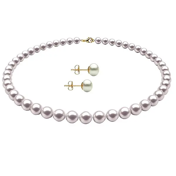 Set Perle Naturale Albe, 6-7 mm - Colier si Cercei, Aur Galben 14K KASKADDA