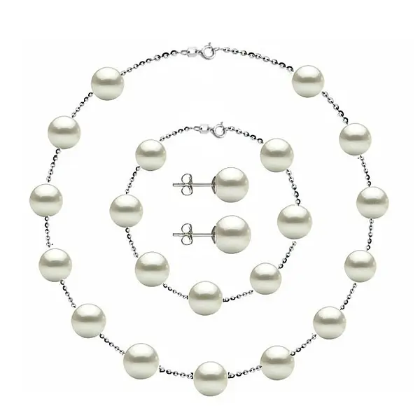 Set Perle Office - Colier, Bratara E i Cercei Tortita Inchisa, Argint 925, Perle Naturale Albe 7-8 mm KASKADDA