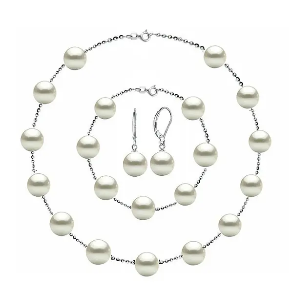 Set Perle Office - Colier, Bratara si Cercei, Argint 925, Perle Albe Premium 7-8 mm KASKADDA
