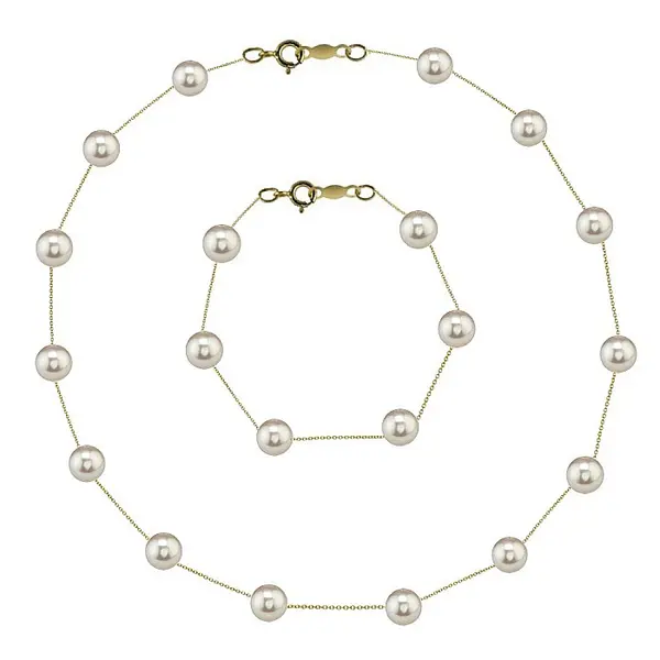 Set Perle Office- Colier si Bratara cu Perle Naturale Albe 4-5 mm, Aur Galben 14K (aur 585) KASKADDA