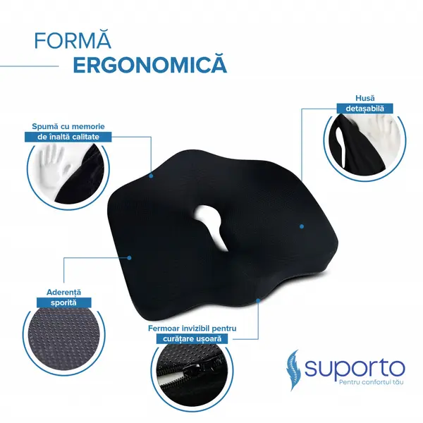 Set perna pentru sezut si perna lombara Suporto negru