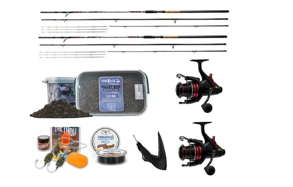 Set pescuit Accesorii pescuit > Nada si momeli cu 2 lansete carp expert long distance si 2 mulinete benzar de 6000 si accesorii
