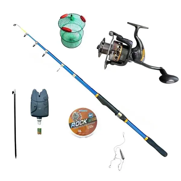 Set pescuit complet Lanseta telescopica carbon, mulineta Glamour 3000 Cool Angel si acesorii pescuit, putere aruncare 50-100 g