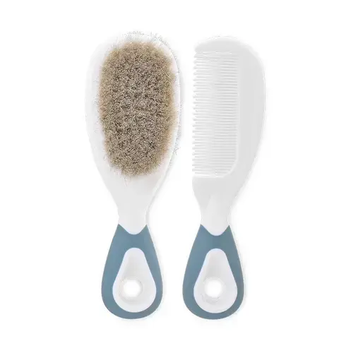 Set pieptan cu perie din par natural Lorelli Moonlight Blue, 0 luni+