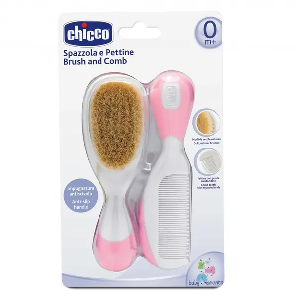 Set pieptan si perie Chicco, par natural, roz