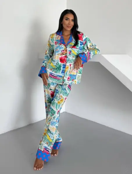 Set pijama dama din doua piese, cu nasturi – 2500263, Exotic Vibes