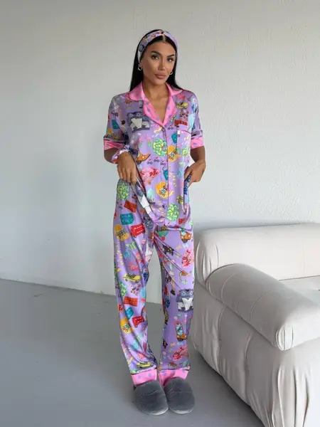 Set pijama dama din doua piese, cu nasturi – 2500378, Lilac Fantasy