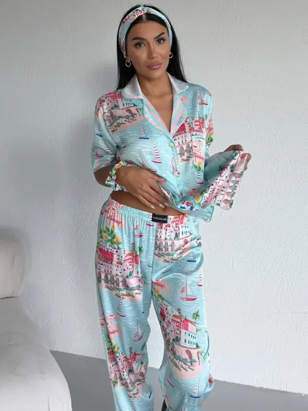Set pijama dama din doua piese, cu nasturi – 2500384, Summer Riviera
