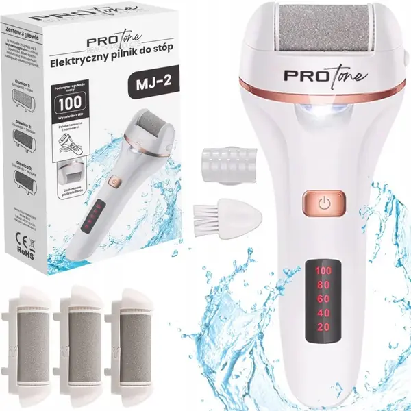 Set Pila electrica pentru talpi si calcaie, PROtone, Display digital, Acumulator 1200 mAh, Incarcare USB, Impermeabil, 2 viteze, 2400 rot min, 3