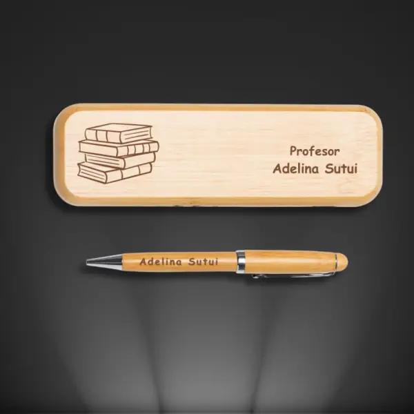 Set pix in cutie din lemn personalizata - profesor