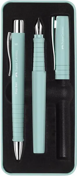 Set pix și stilou Faber-Castell Poly Ball - XB, albastru caraibian