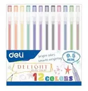 Set pixuri Deli Delight EG119-12C, vârf de 0,5 mm, cerneală gel, 12 culori, ambalaj din PVC