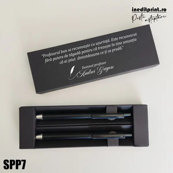 Set pixuri in cutie personalizata - profesori, Set 2 Pixuri Okonel-Negru SPP7 Set Pix + Creion Foract-Negru