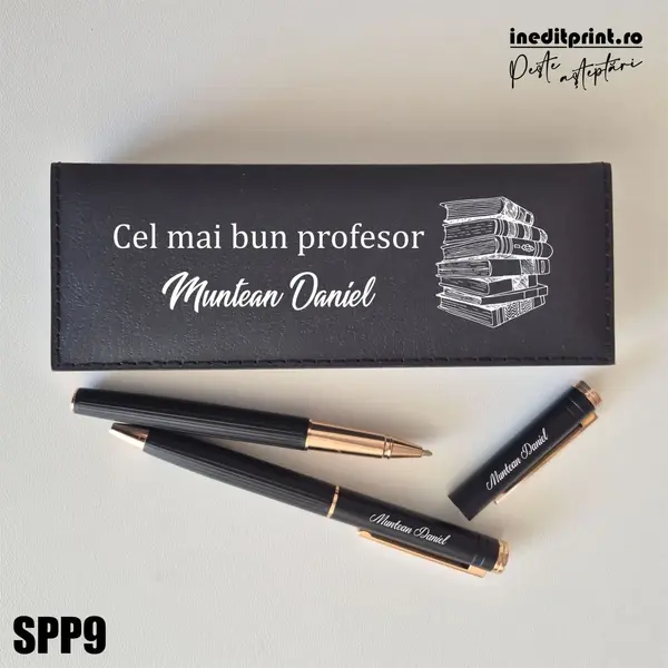 Set pixuri in cutie personalizata - profesori, Set 2 Pixuri Okonel-Negru SPP9 Set 2 Pixuri + Toc Blexa-Negru-Rose