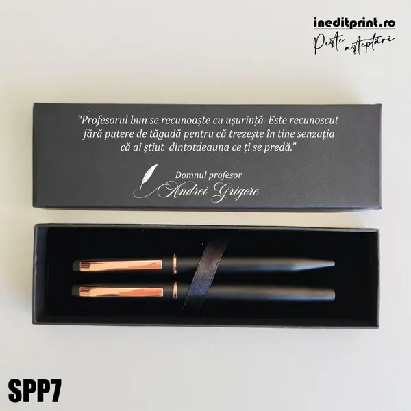 Set pixuri in cutie personalizata - profesori, Set 2 Pixuri Okonel-Negru SPP7 Set 2 Pixuri Mobex-Negru-Rose