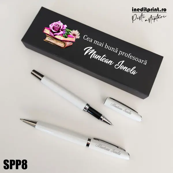 Set pixuri in cutie personalizata - profesori, Set 2 Pixuri Okonel-Negru SPP8 Set 2 Pixuri Lumix-Alb