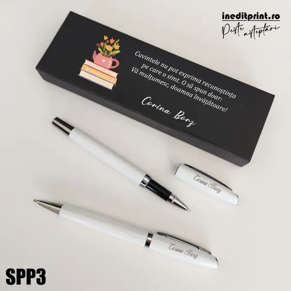 Set pixuri in cutie personalizata - profesori, Set 2 Pixuri Okonel-Negru SPP3 Set 2 Pixuri Lumix-Alb