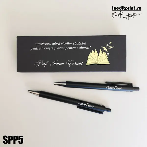 Set pixuri in cutie personalizata - profesori, Set 2 Pixuri Okonel-Negru SPP5 Set Pix + Creion Foract-Negru