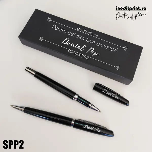 Set pixuri in cutie personalizata - profesori, Set 2 Pixuri Okonel-Negru SPP2 Set 2 Pixuri Lumix-Negru