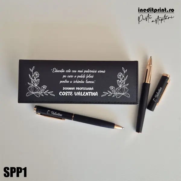 Set pixuri in cutie personalizata - profesori, Set 2 Pixuri Okonel-Negru SPP1 Set 2 Pixuri + Toc Blexa-Negru-Rose