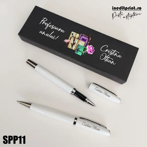 Set pixuri in cutie personalizata - profesori, Set 2 Pixuri Okonel-Negru SPP11 Set 2 Pixuri Lumix-Alb