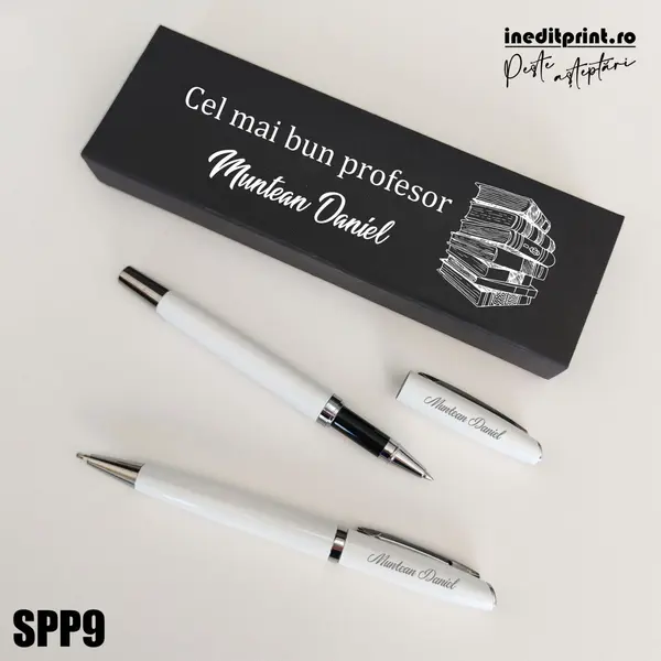 Set pixuri in cutie personalizata - profesori, Set 2 Pixuri Okonel-Negru SPP9 Set 2 Pixuri Lumix-Alb