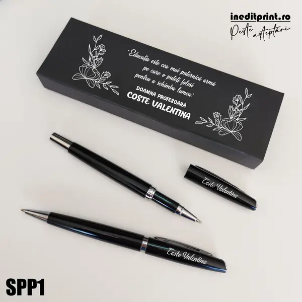 Set pixuri in cutie personalizata - profesori, Set 2 Pixuri Okonel-Negru SPP1 Set 2 Pixuri Lumix-Negru