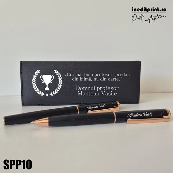 Set pixuri in cutie personalizata - profesori, Set 2 Pixuri Okonel-Negru SPP10 Set 2 Pixuri + Toc Blexa-Negru-Rose
