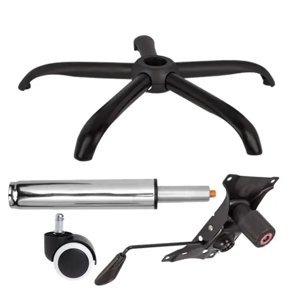 Set placuta balans metalica 22 cm x 15 cm, baza 64 cm, rola universala cauciu si cilindru piston, gaz, pentru scaune birou, argintiu, 35 cm