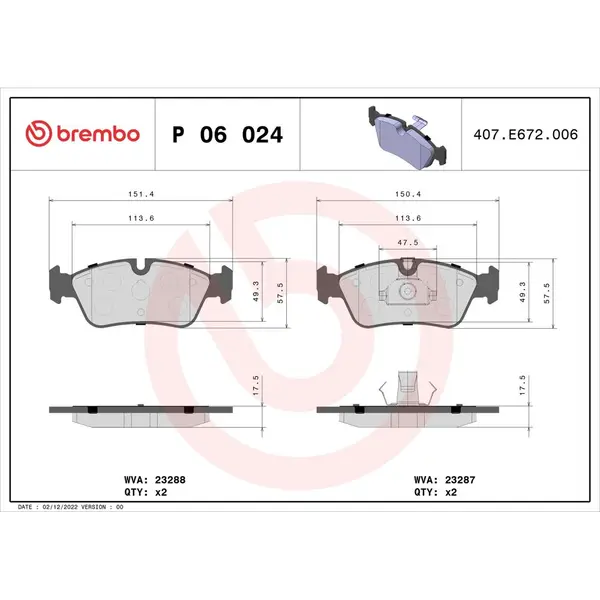 Set placute frana disc BREMBO P 06 024