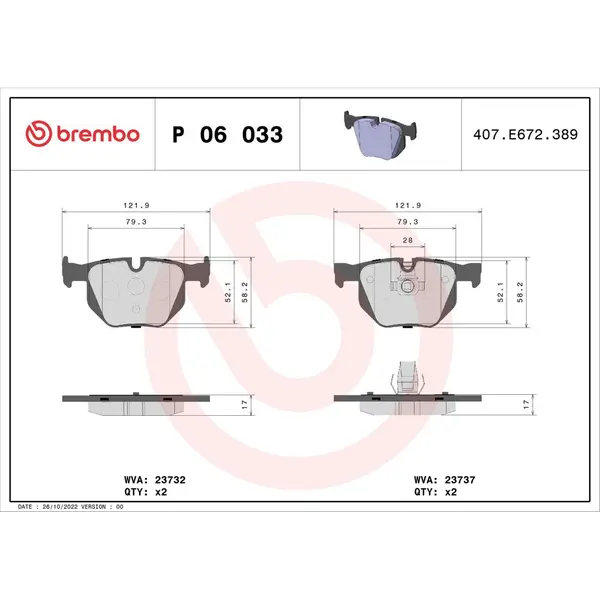 Set placute frana disc BREMBO P 06 033