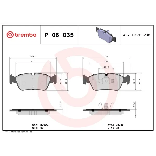 Set placute frana disc BREMBO P 06 035