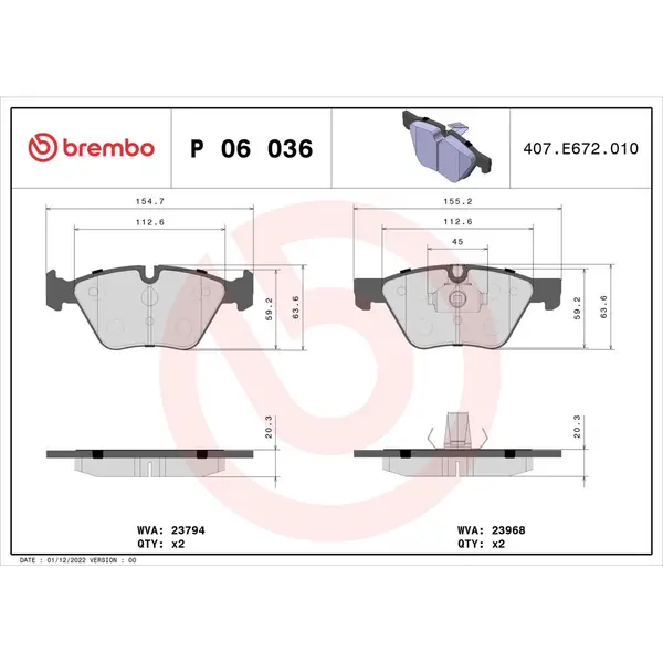 Set placute frana disc BREMBO P 06 036