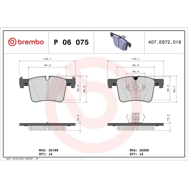Set placute frana disc BREMBO P 06 075