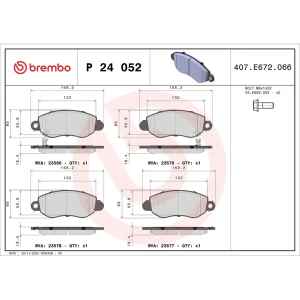 Set placute frana disc BREMBO P 24 052