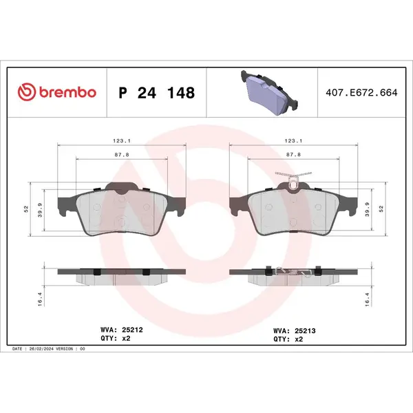 Set placute frana disc BREMBO P 24 148