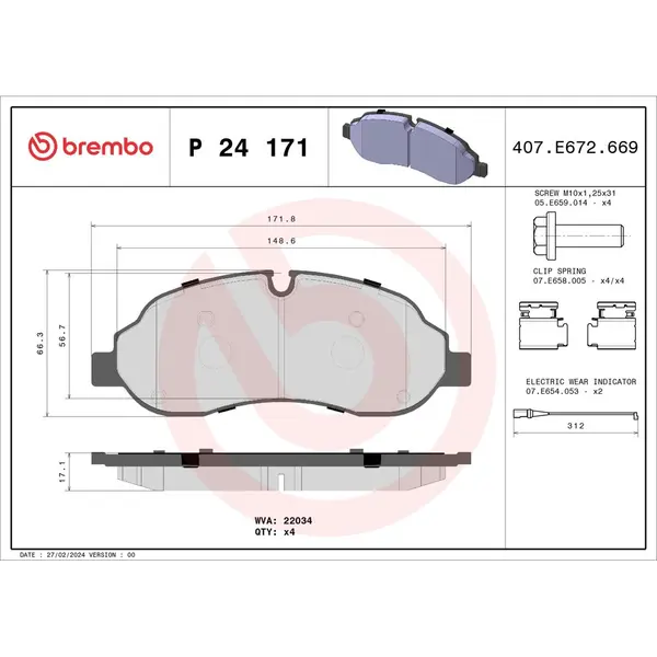 Set placute frana disc BREMBO P 24 171