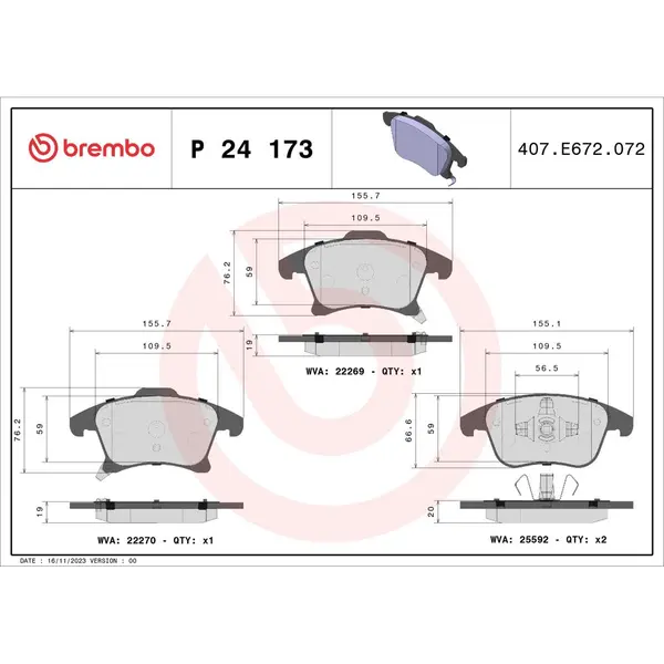 Set placute frana disc BREMBO P 24 173