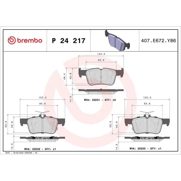 Set placute frana disc BREMBO P 24 217