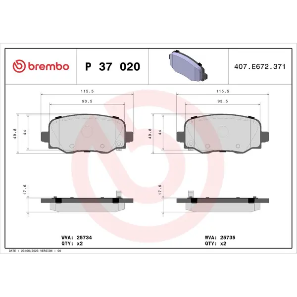 Set placute frana disc BREMBO P 37 020