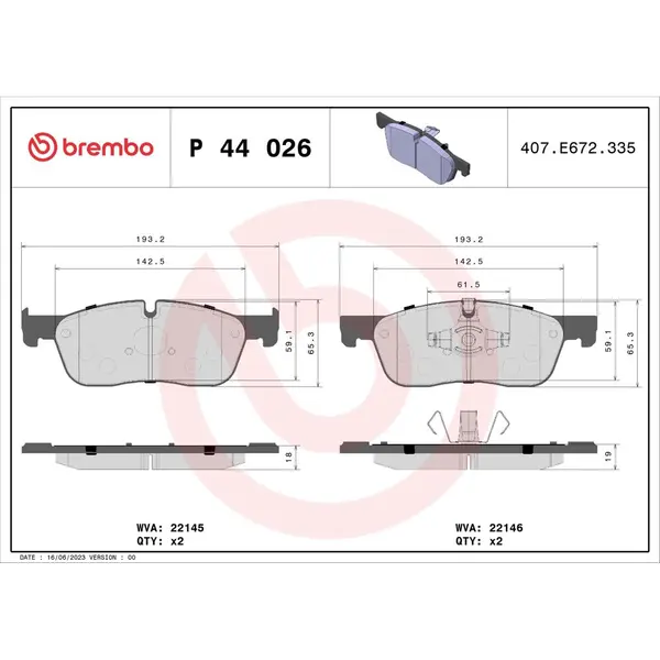 Set placute frana disc BREMBO P 44 026