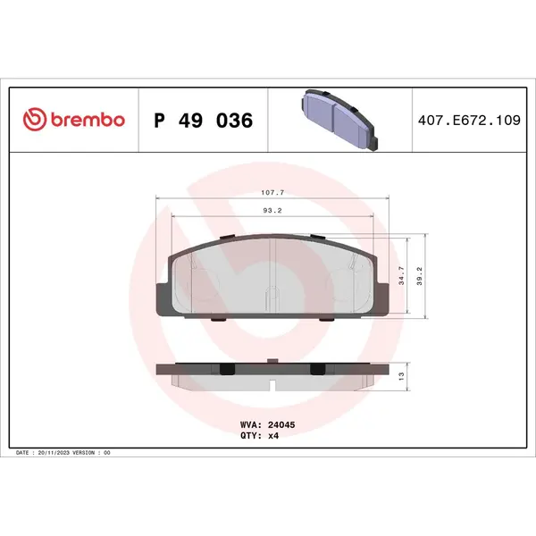 Set placute frana disc BREMBO P 49 036