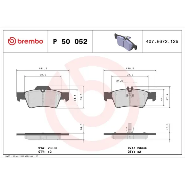 Set placute frana disc BREMBO P 50 052